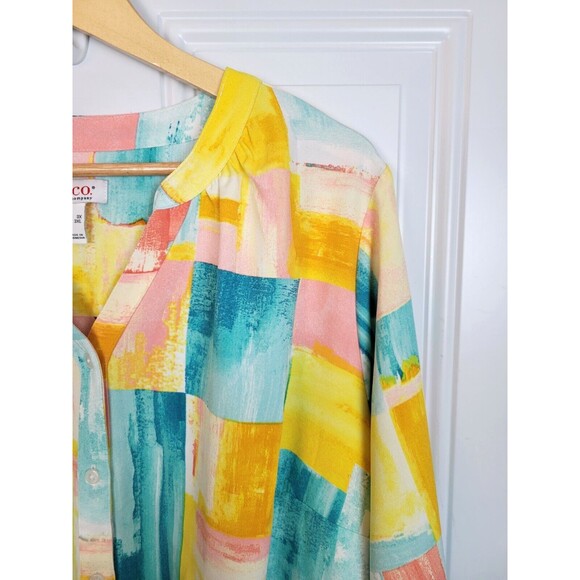 QVC D&Co Plus Size Button-Up Top Size 3X Colorful Long Sleeve Spring Eas… - Picture 2 of 7